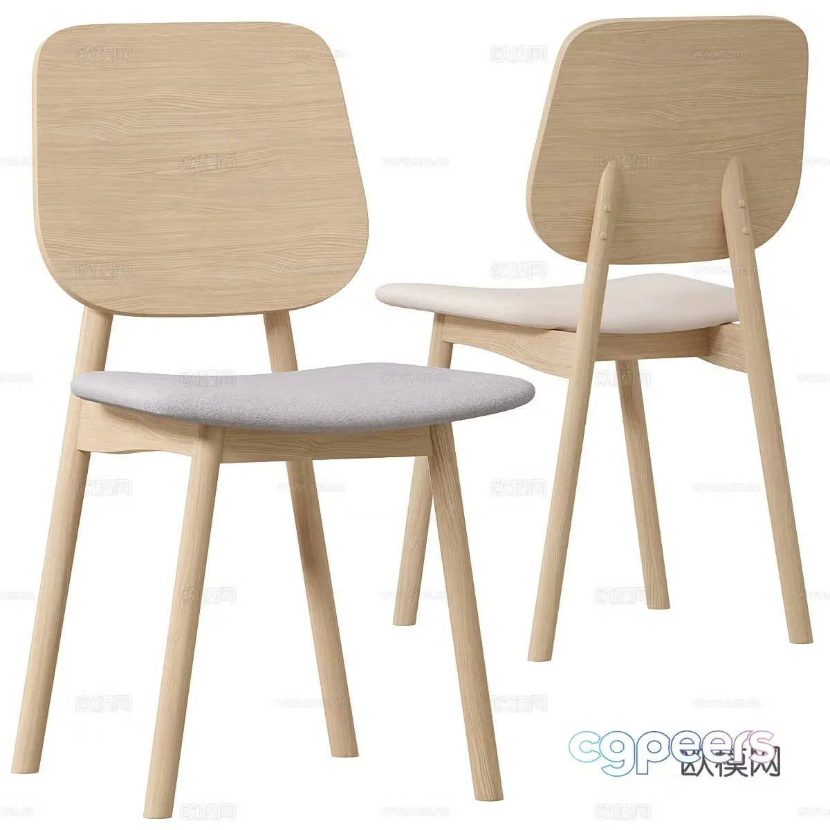 Nordic dining chair solid wood single chair solid wood dining chair solid wood leisure chair solid wood book chair homestay single chair 3D model