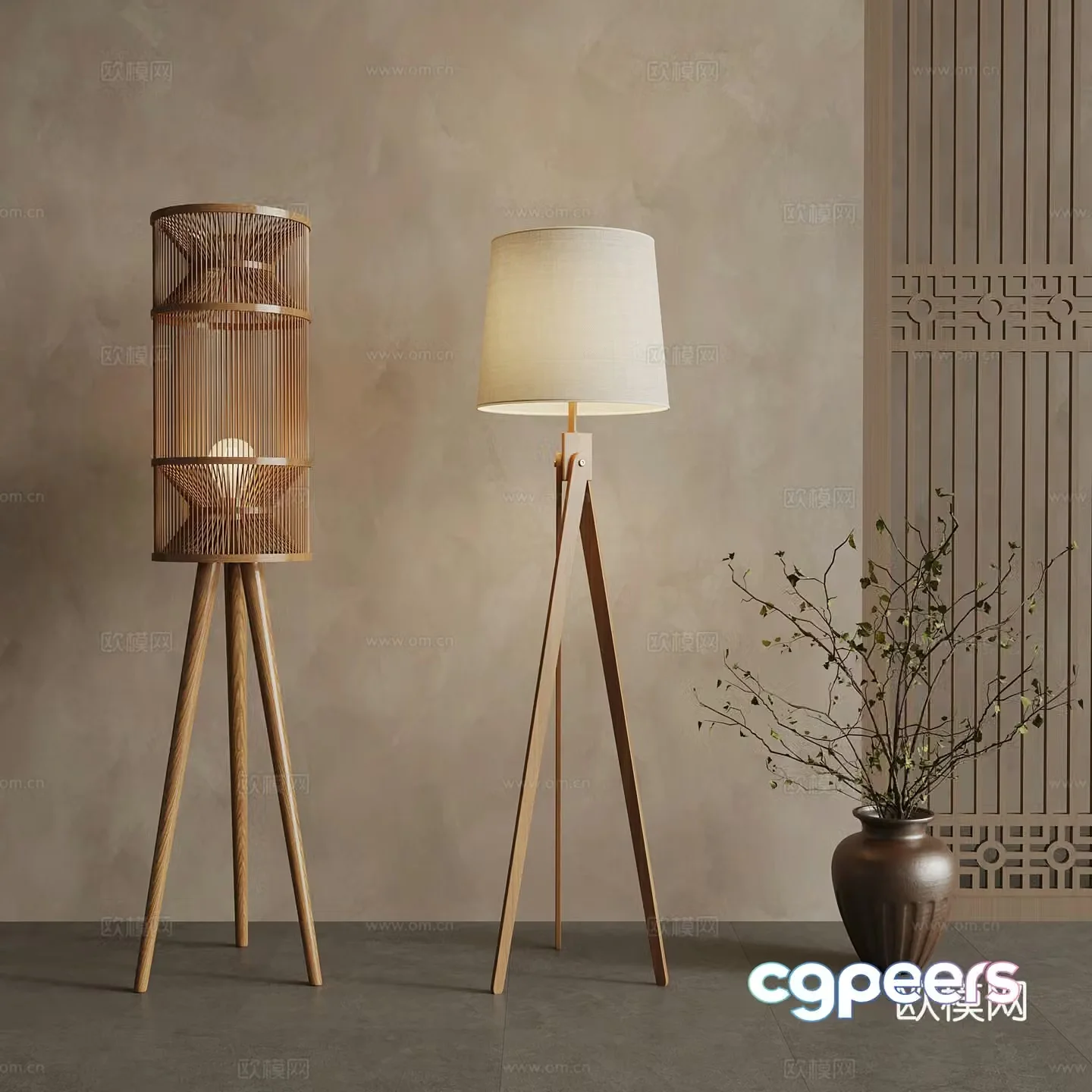12 new Chinese floor lamp vase 3d model