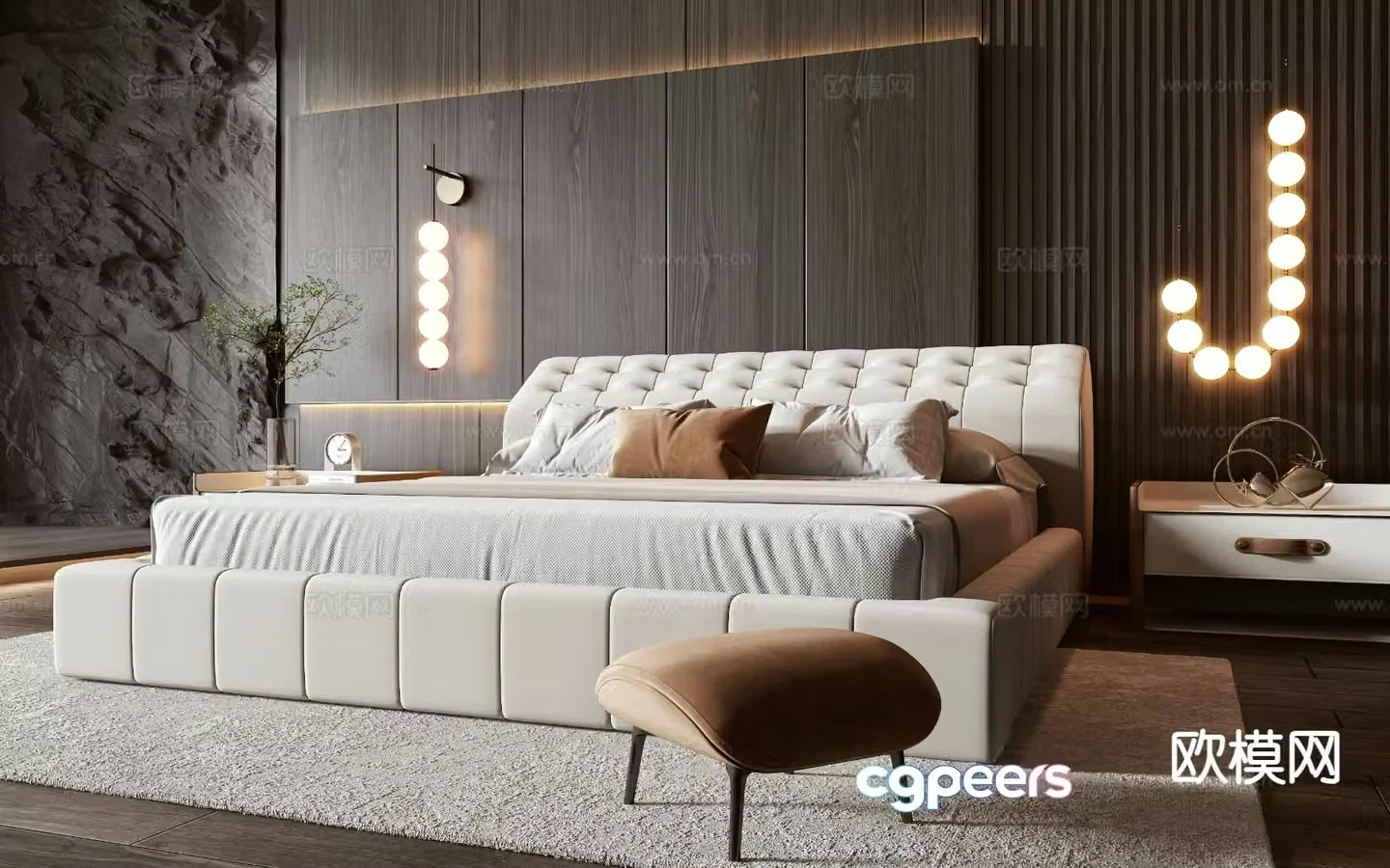 Modern double bed 3d model