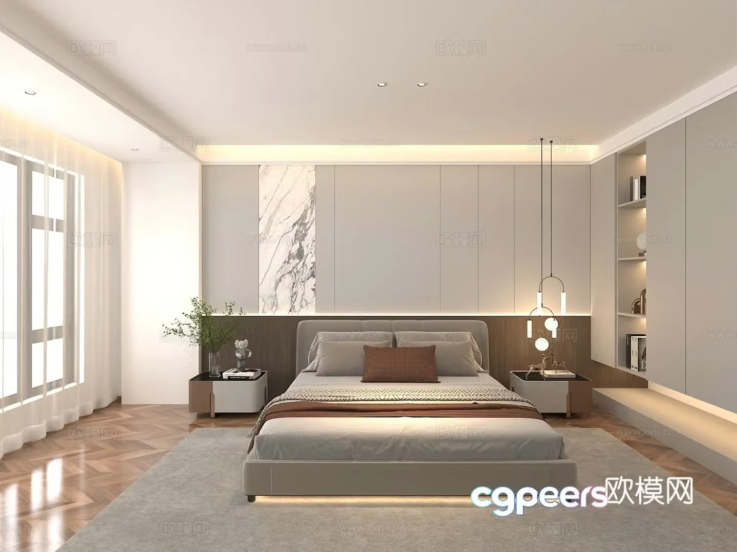 Double bed Modern style bed Modern style bedroom 3d model