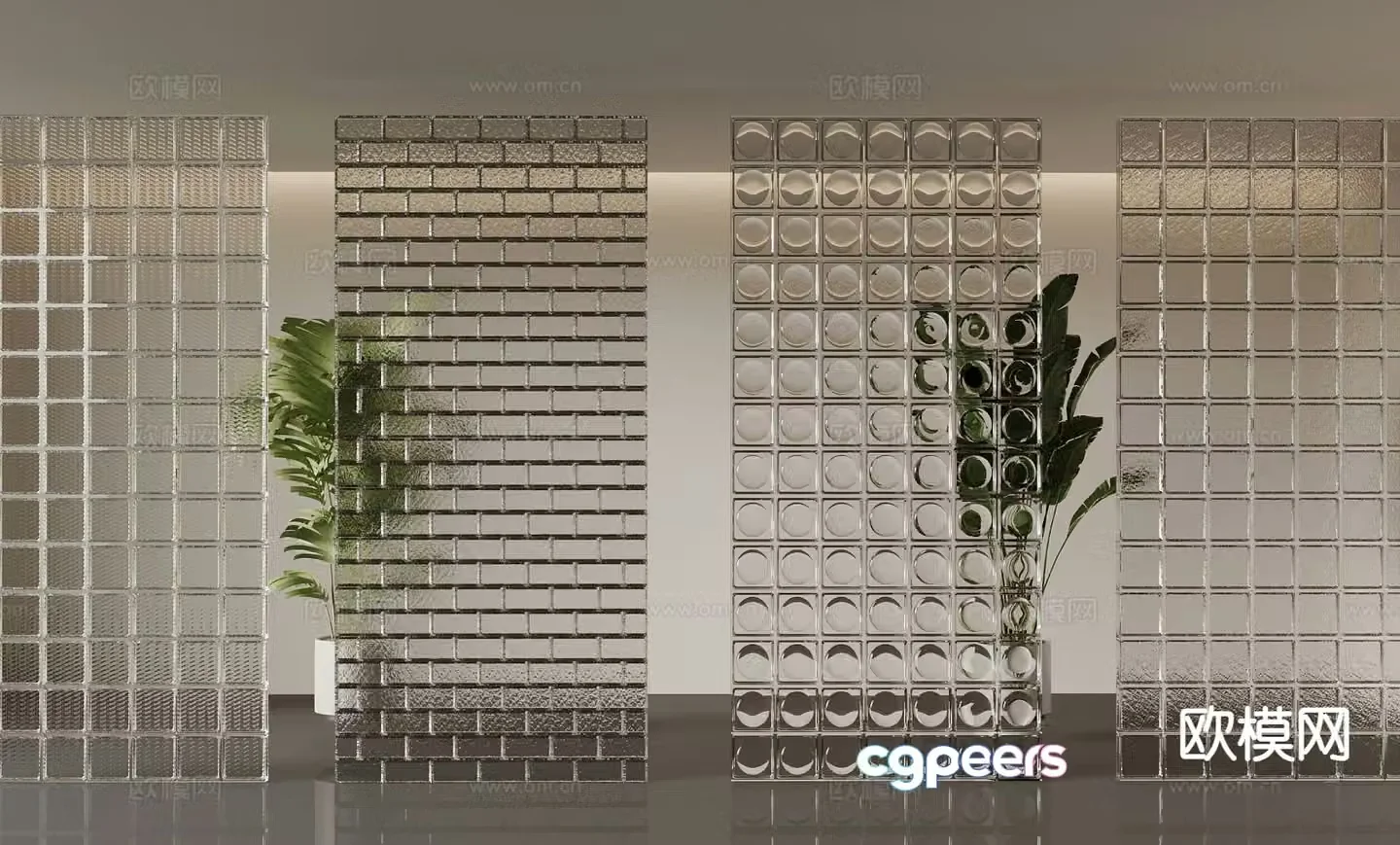 Modern glass brick partition 3d model