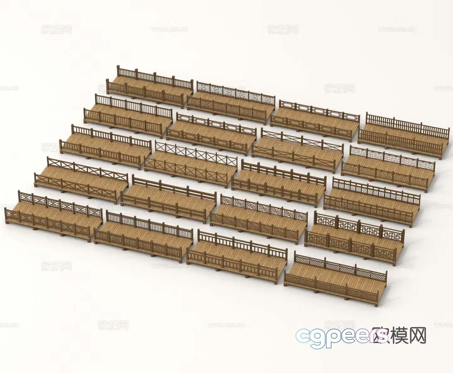 New Chinese style wooden bridge viewing bridge wooden plank road 3D model