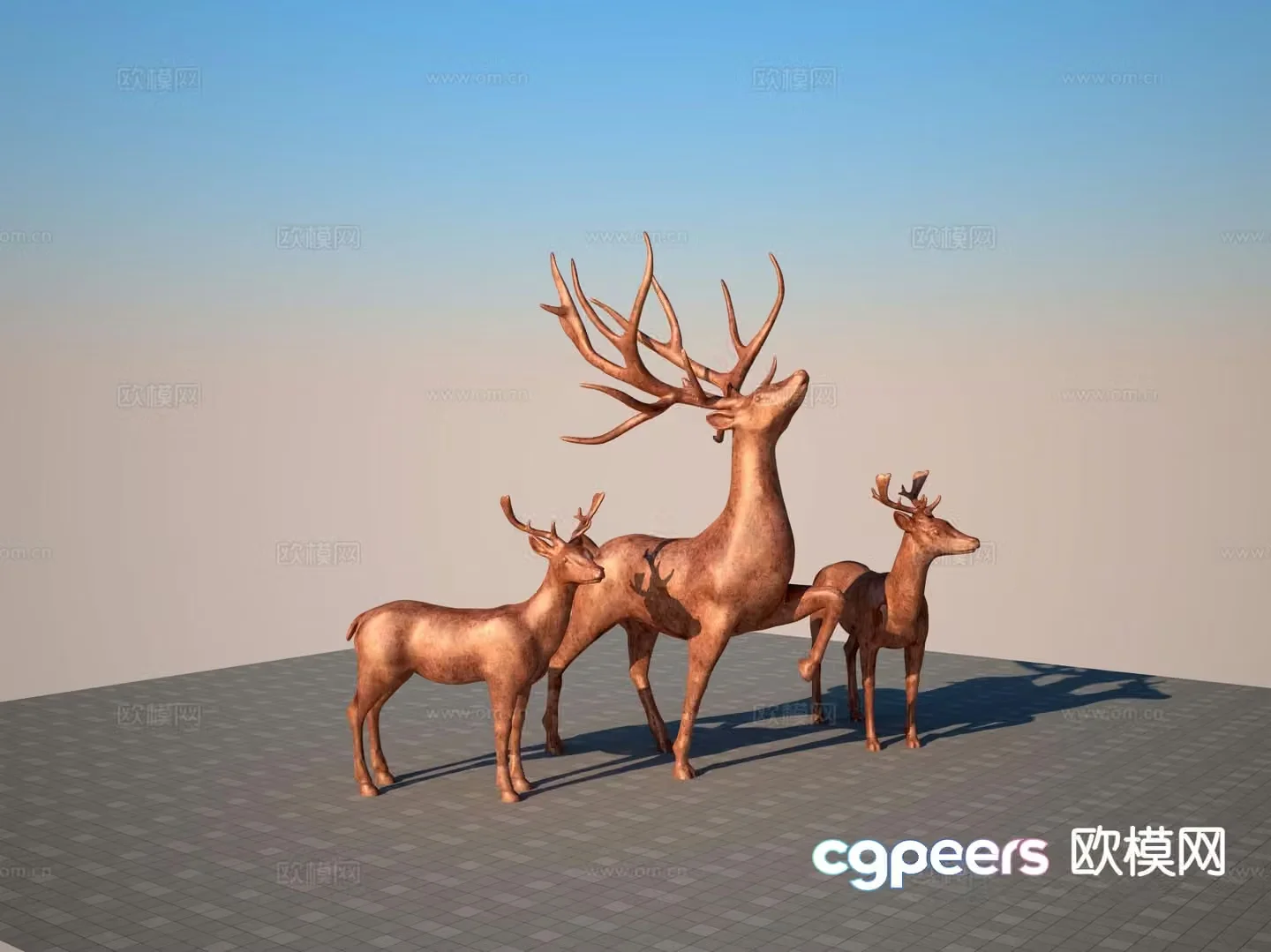 Deer sculpture square sculpture 3d model