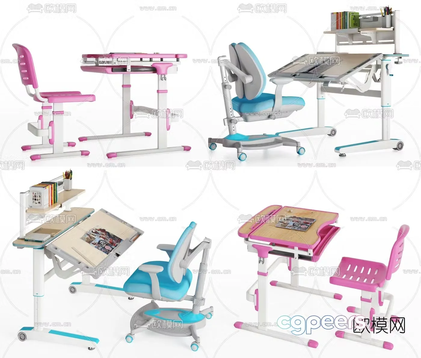 Modern children’s multifunctional study table and chair 3d model