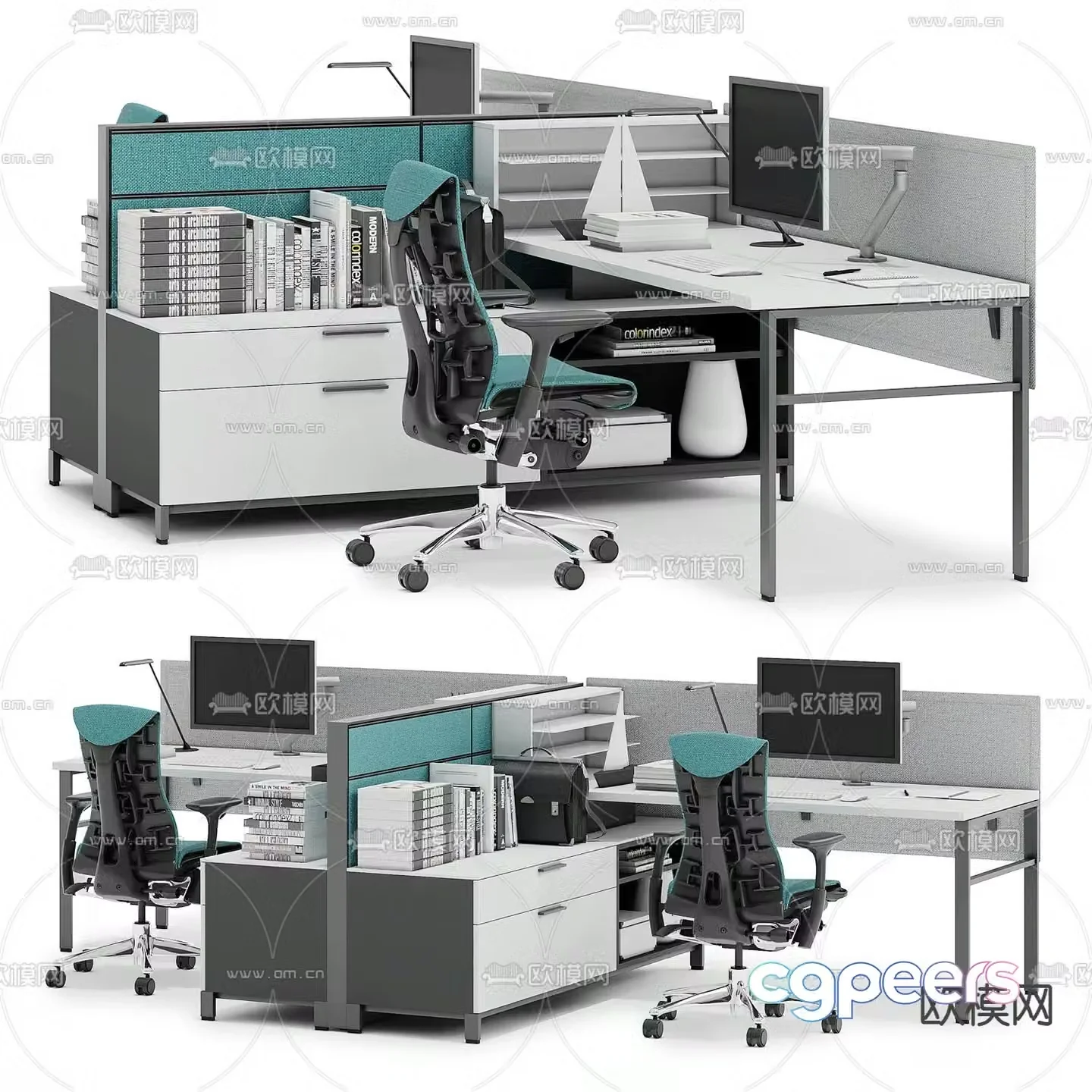 Office desk and chair station 3D model