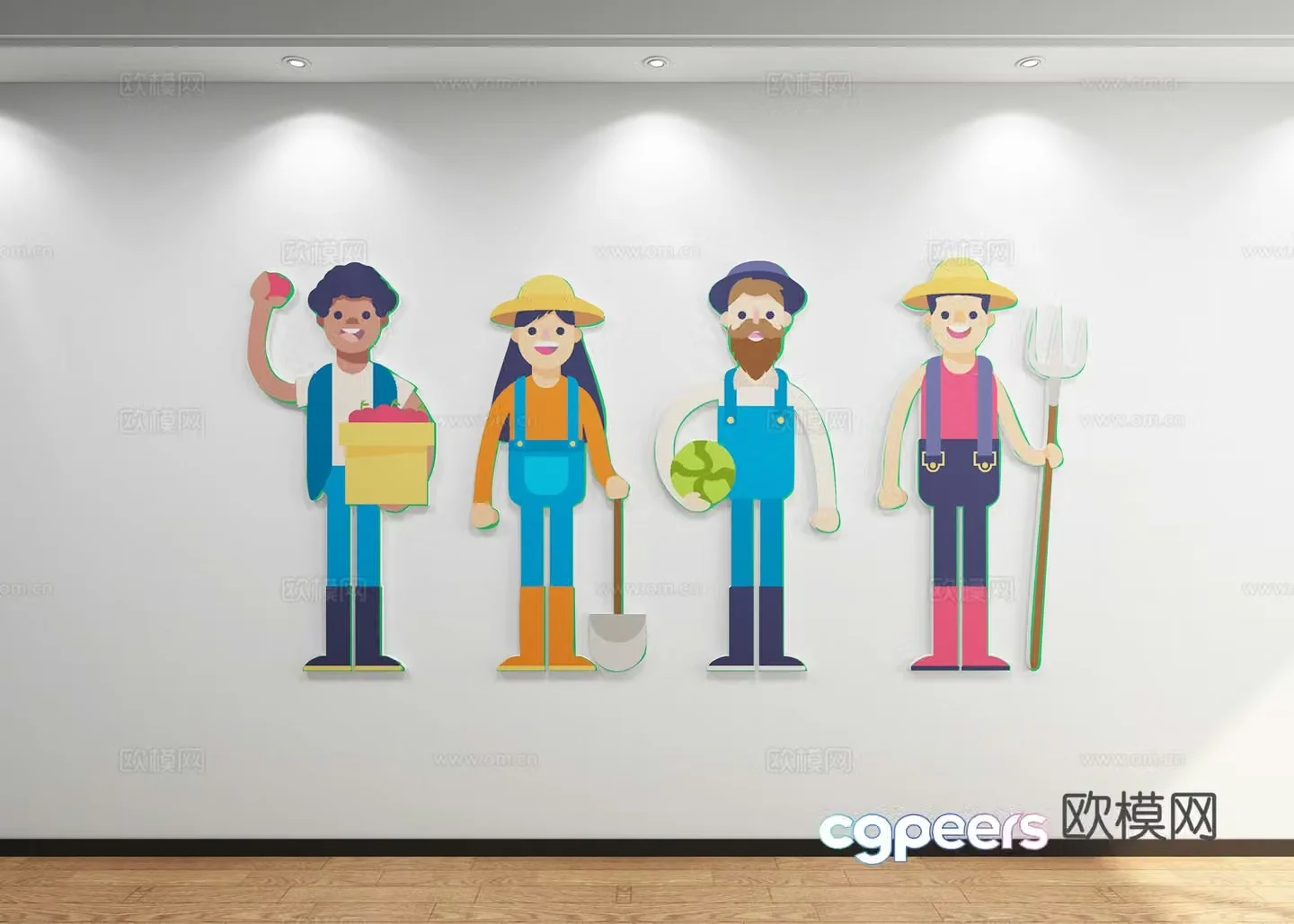 Cartoon Character Farmer Harvest Wall Decoration Harvest Festival 3D Model