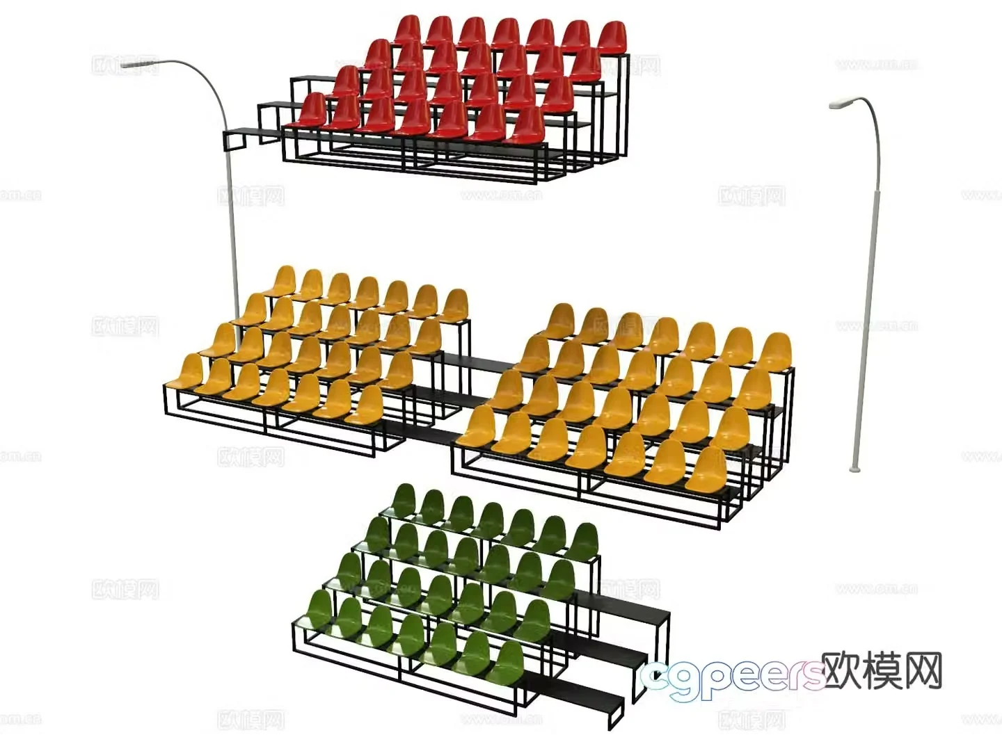 Bleacher seats sports stands auditoriums basketball court stands football field stands 3d model