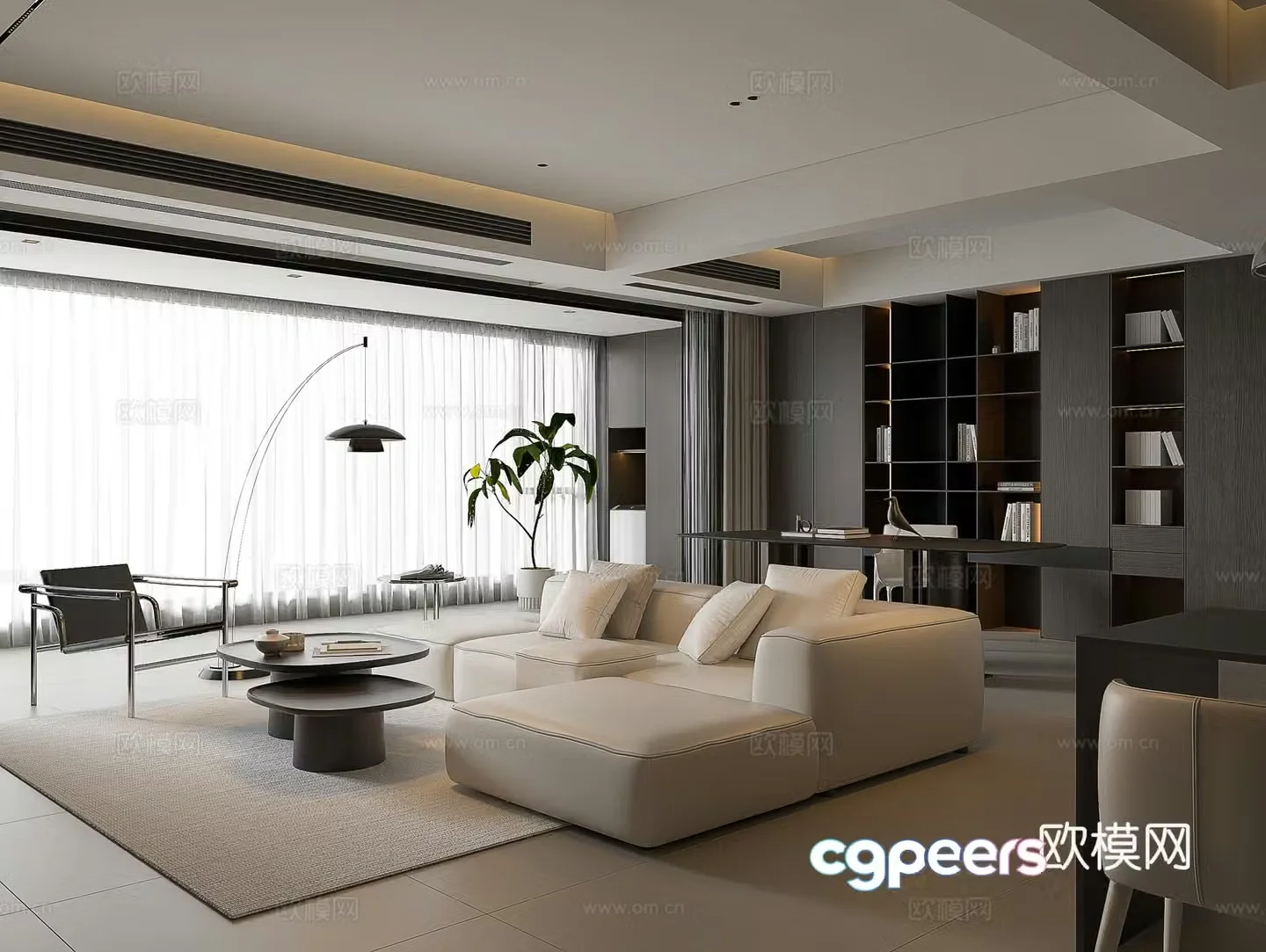 Italian living room modern living room minimalist living room large flat living room three-person sofa combination living room 3d model