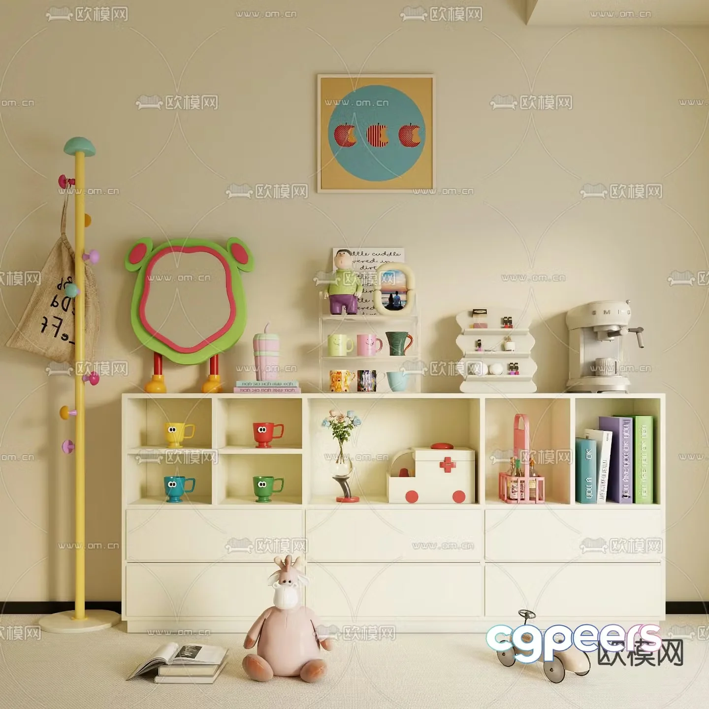 Children’s bookcase toy cabinet 3d model