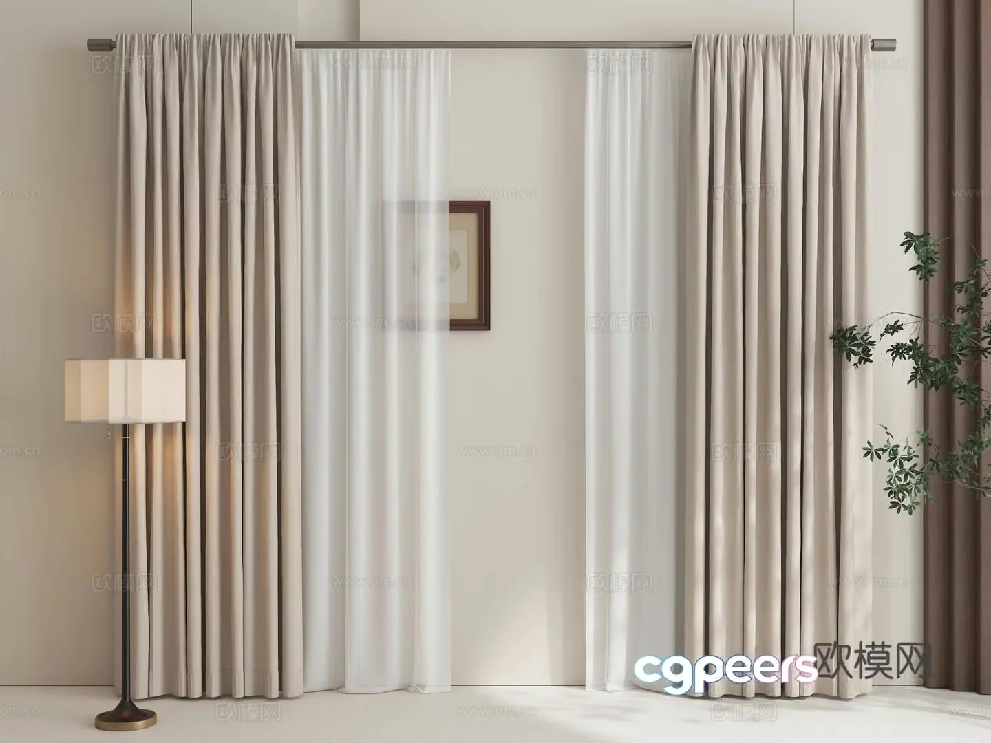 Medium style curtains cream style curtains curtains gauze curtains modern curtains medieval style floor lamps 3D model