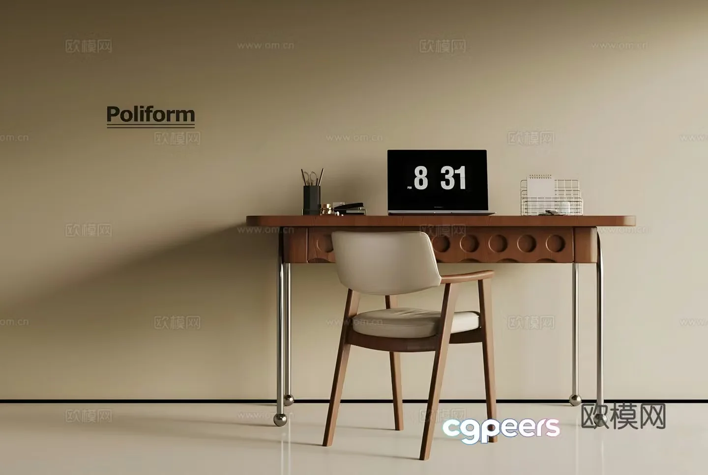 French medieval desk and chair 3D model