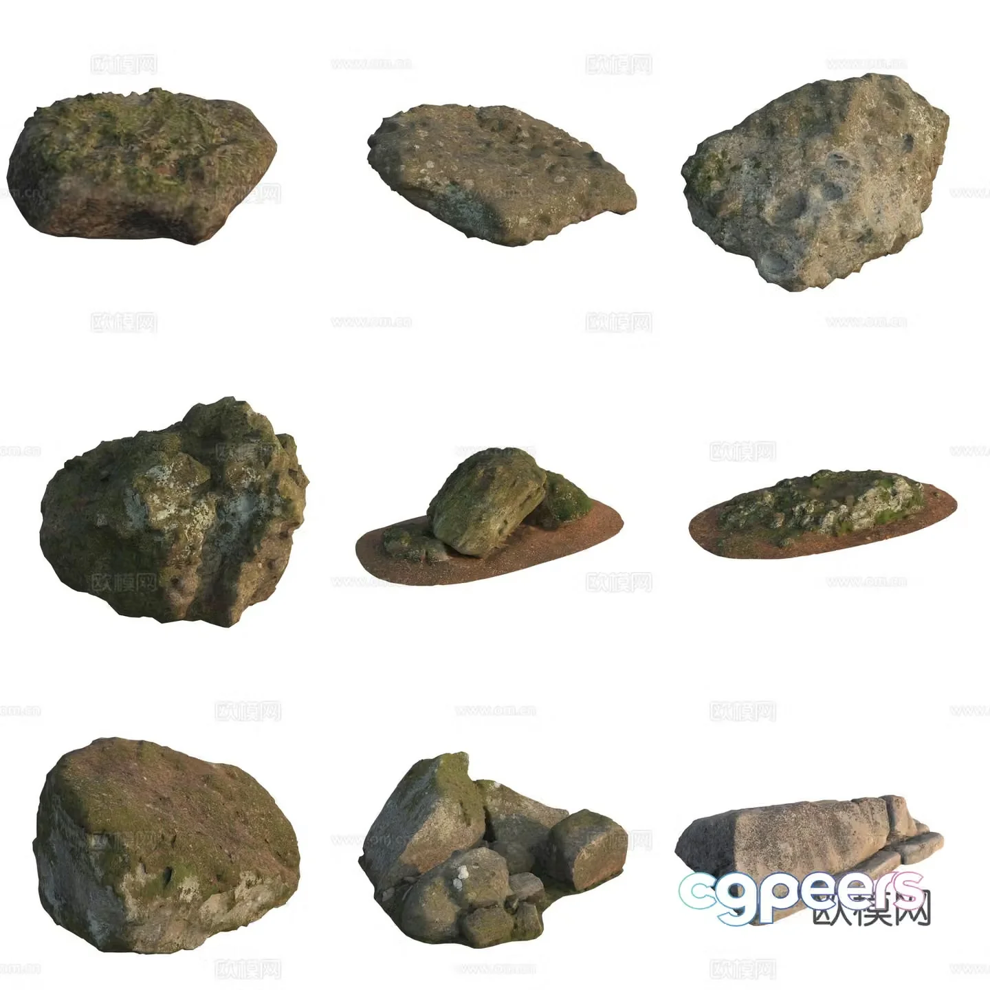Moss Stone Boulder Rock 3D Model