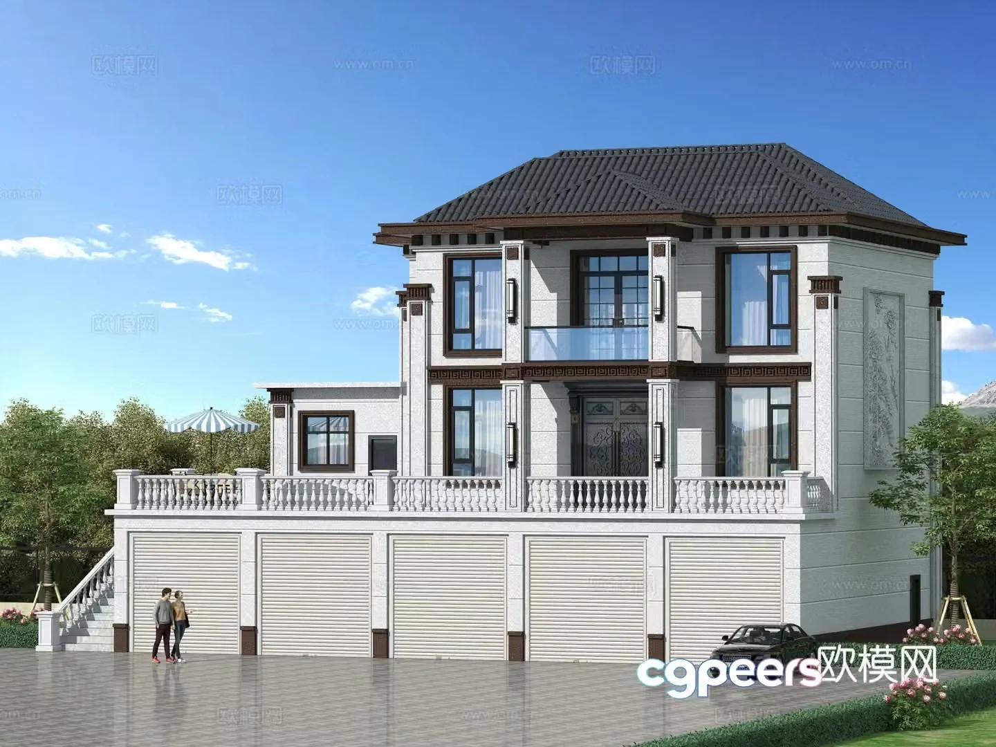 New Chinese style single-family villa appearance 3D model