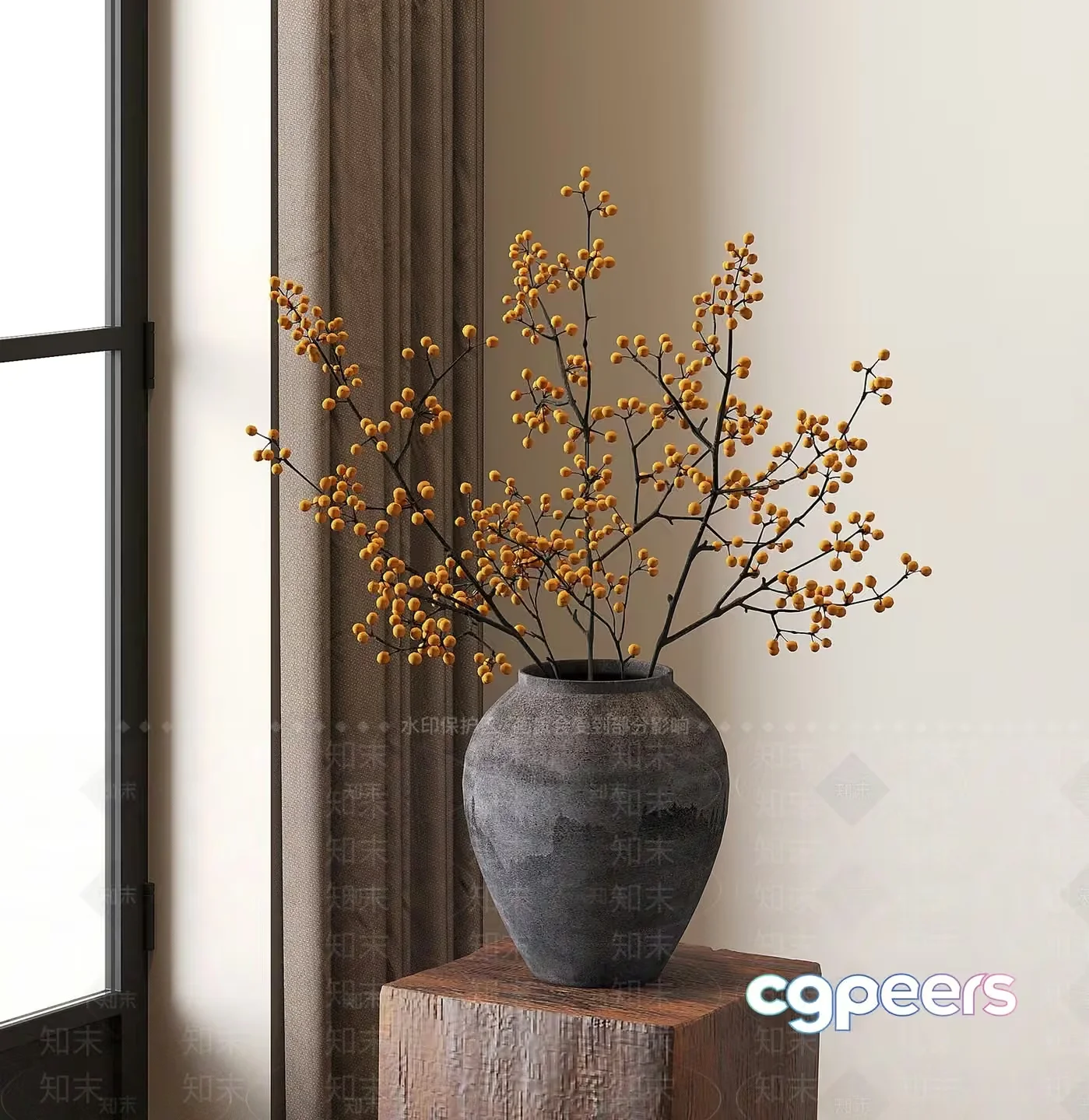 A Decorative Vase With Yellow Berries 3D Model – 973 – VRAY Render
