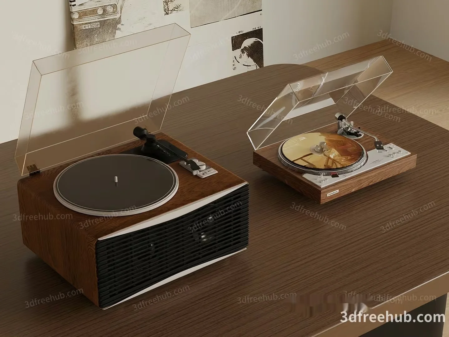 A Wooden Record Player 3D Model – 22584 – VRAY Render