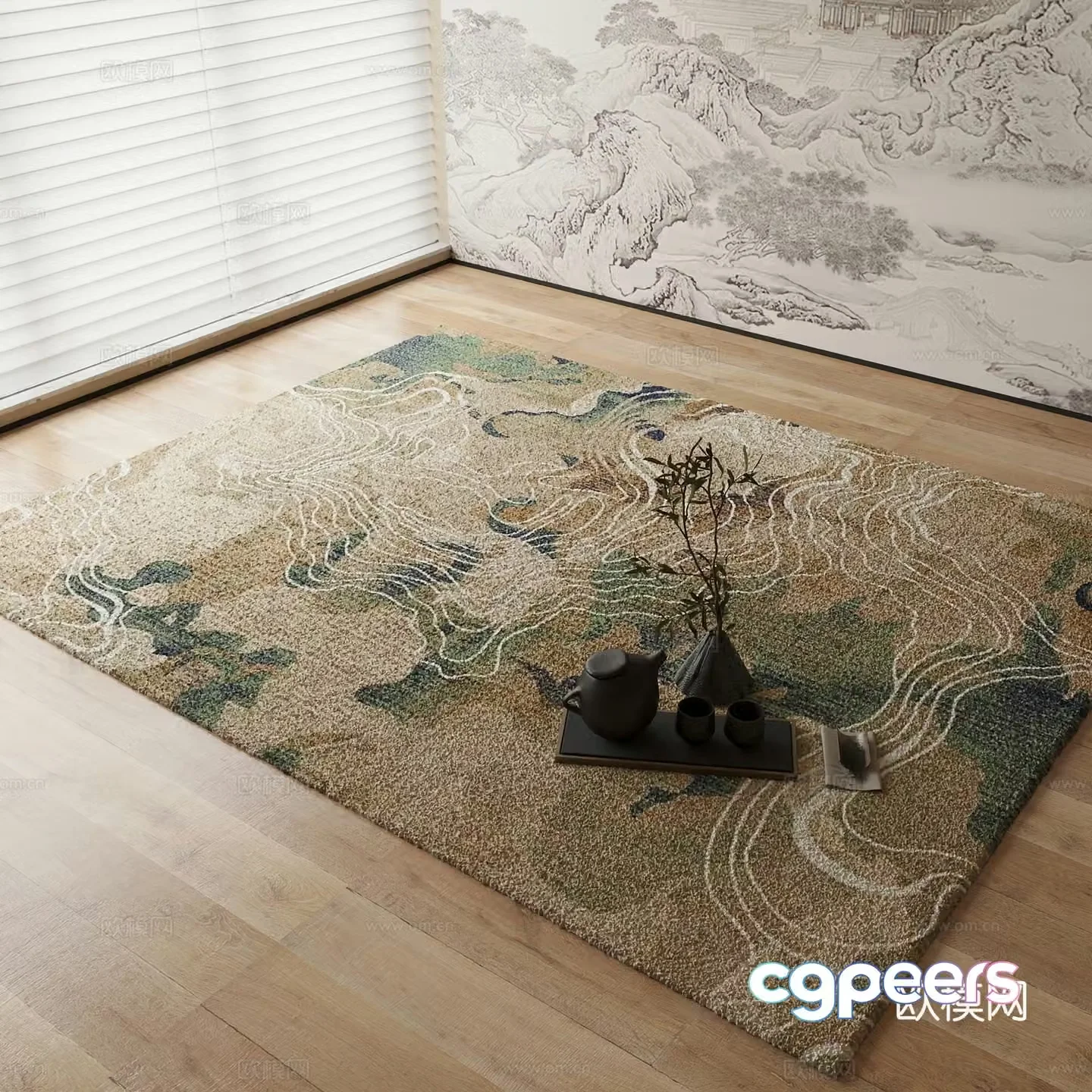 New Chinese carpet Traditional pattern carpet 3D model