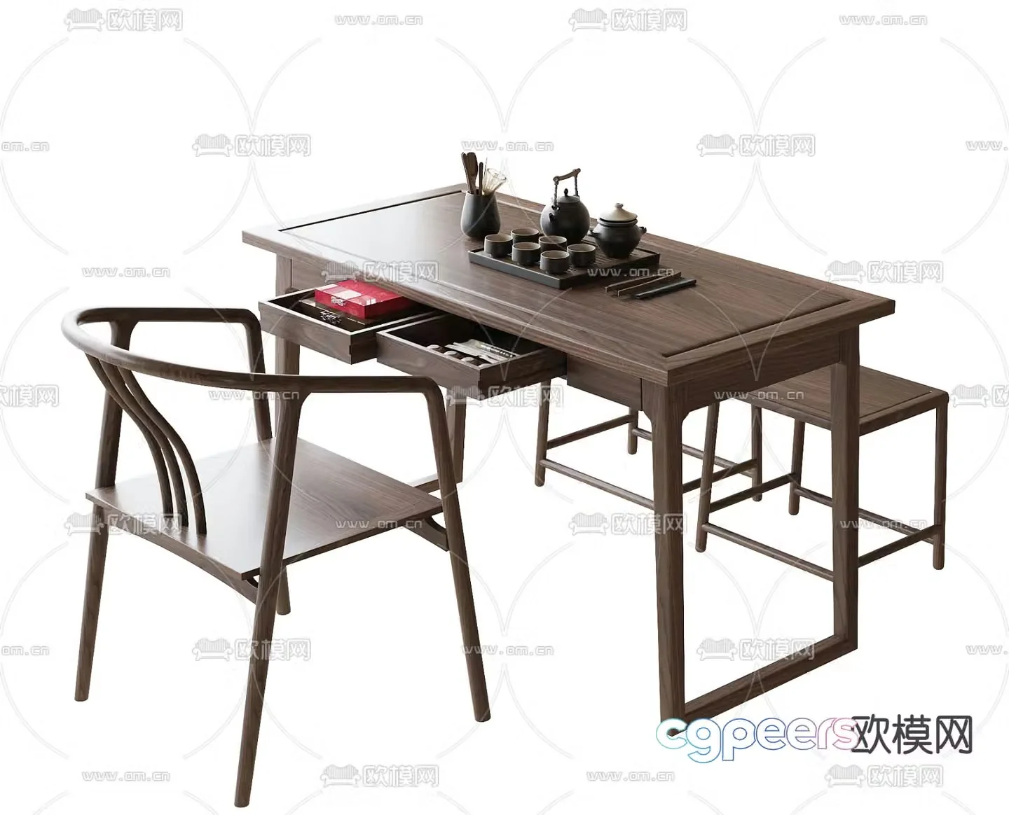 New Chinese style tea table and chairs tea table 3d model