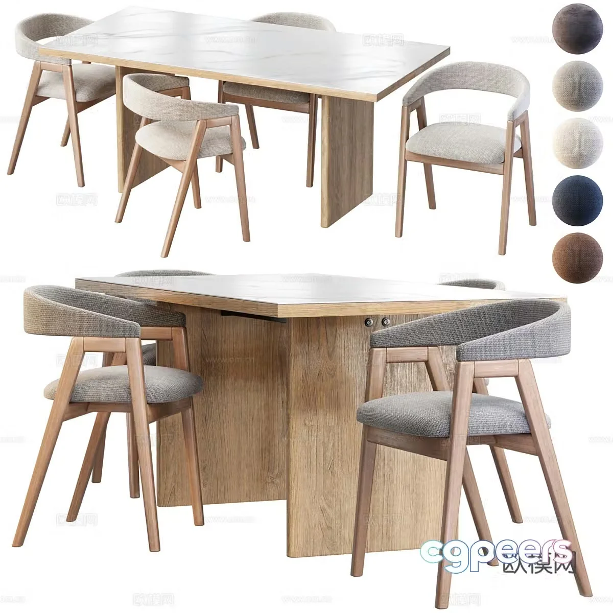 New Chinese dining table and chair 3D model