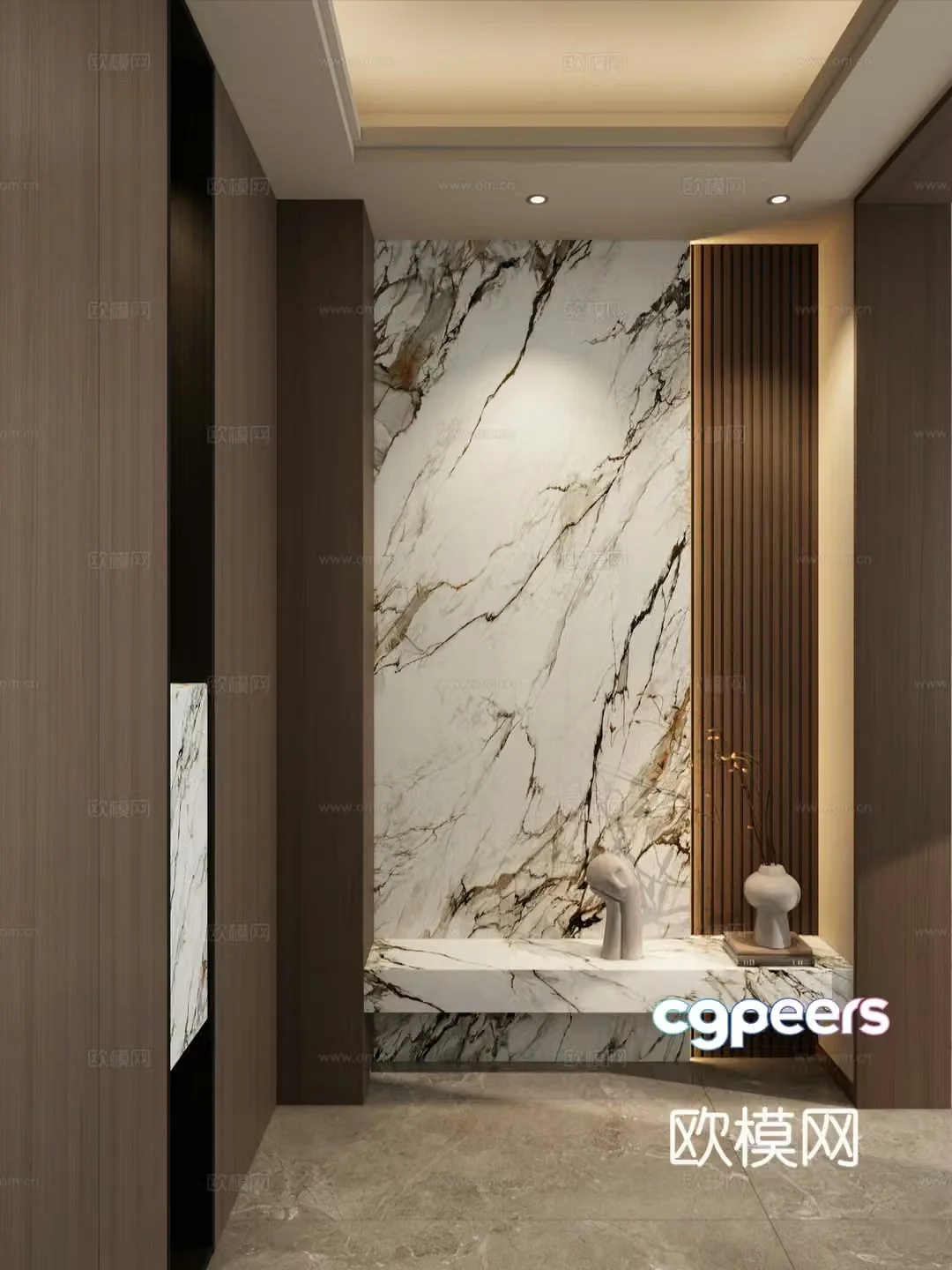 Light luxury style medieval style luxury stone floating roof rock slab vase door partition entrance hall 3D model