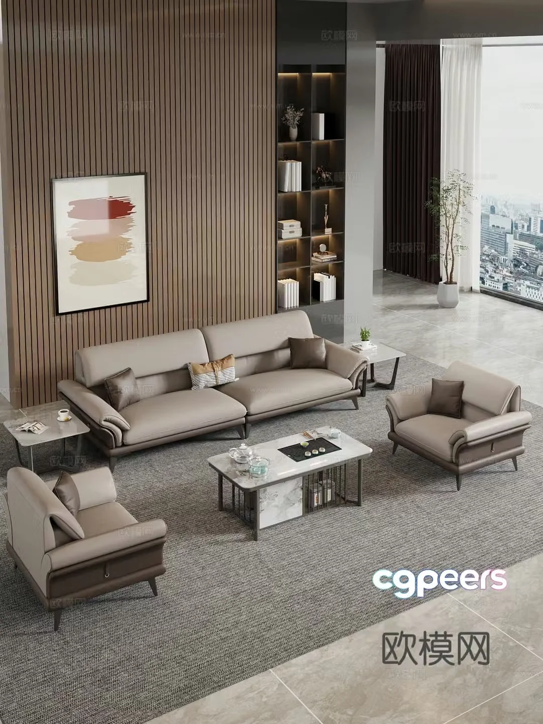 Modern sofa coffee table combination Modern office sofa Living room sofa Multi-person sofa 3D model