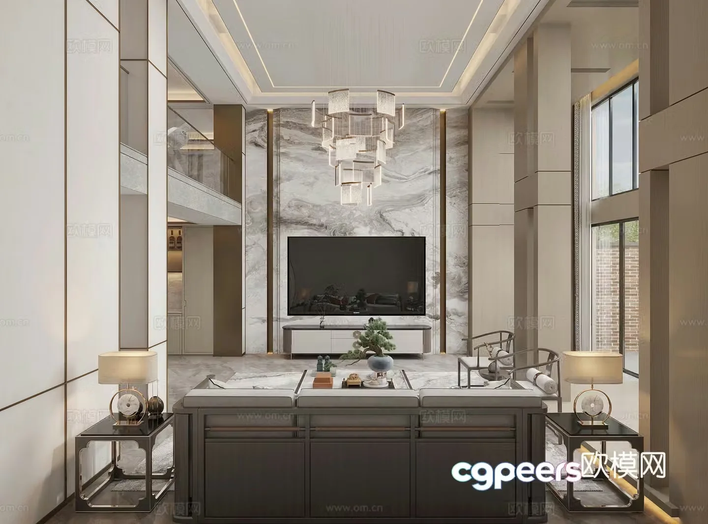 New Chinese style villa living room 3D model