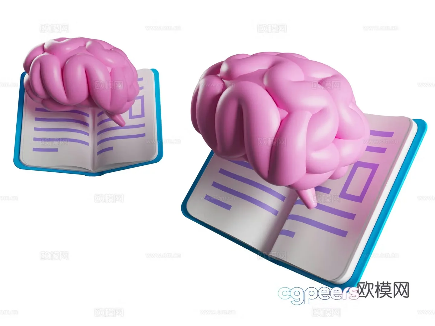 Q version of knowledge brain Books and brain Brain Cartoon education Education Learning main 3D model