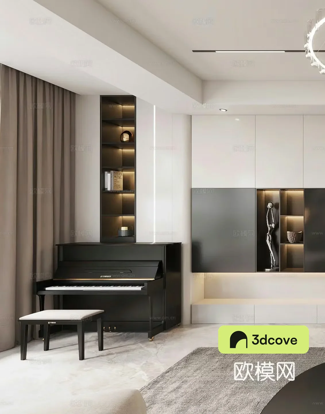 Modern study piano room simple bookcase ornaments decoration light luxury simple