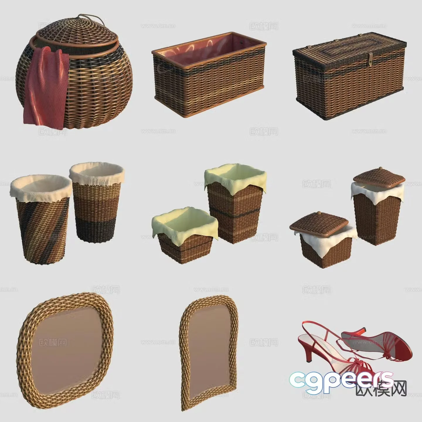 Dirty laundry basket storage basket woven basket bamboo basket 3d model