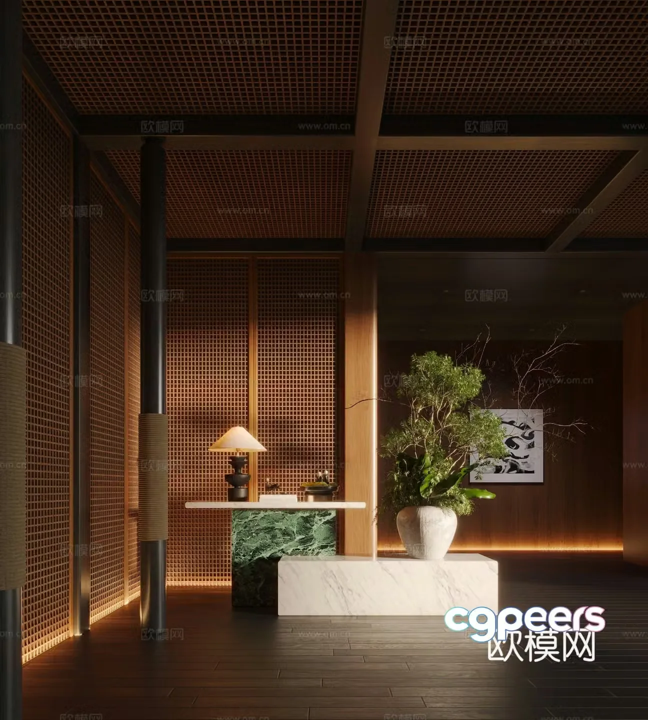 Modern hotel lobby end viewing platform 3D model