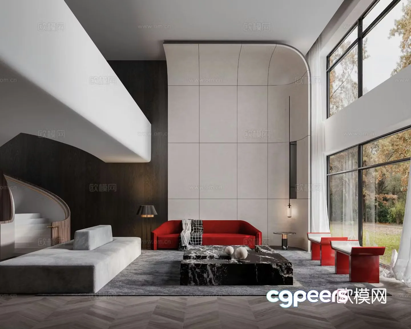 Modern villa living room 3d model