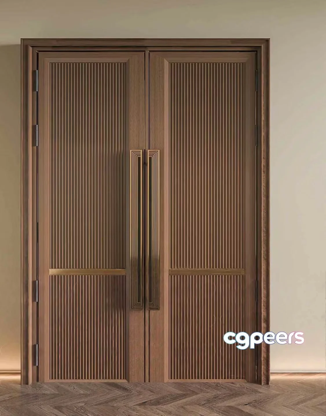 Wooden Doors With Handles 3D Model – 17444 – VRAY Render