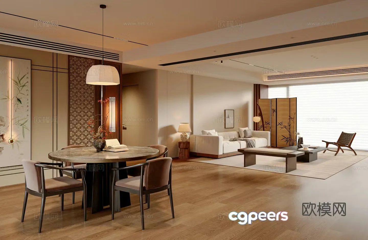 New Chinese style living and dining room 3D model