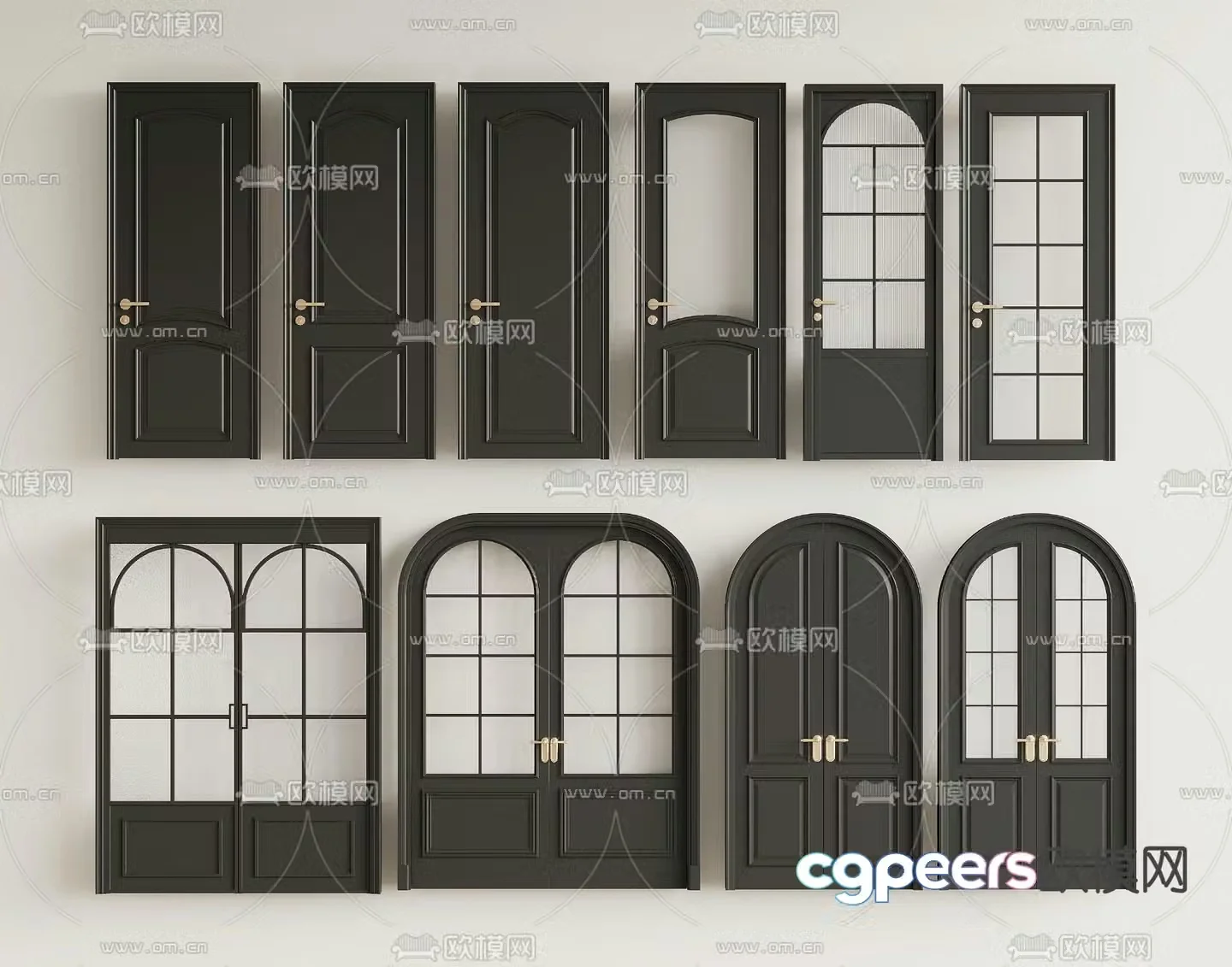 French door kitchen and bathroom double door 3D model