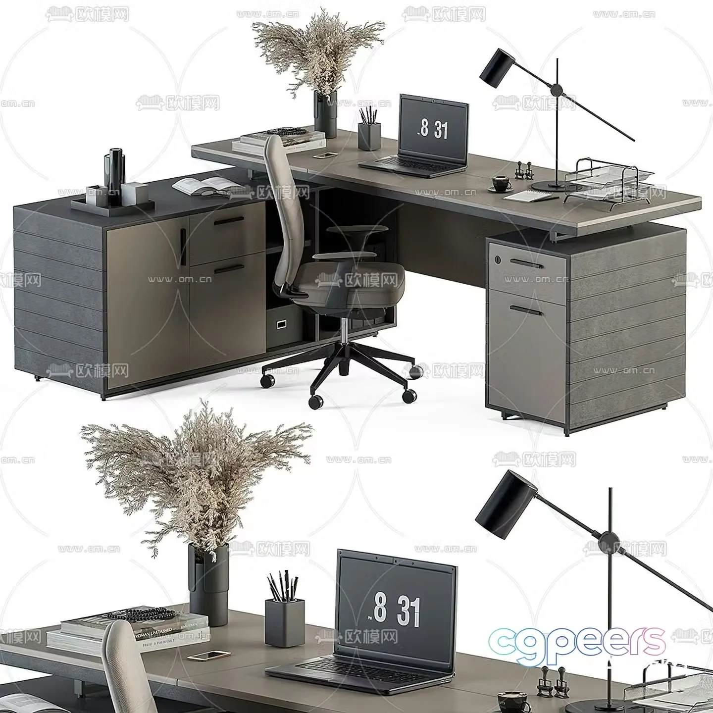 Desk table boss table office desk 3d model