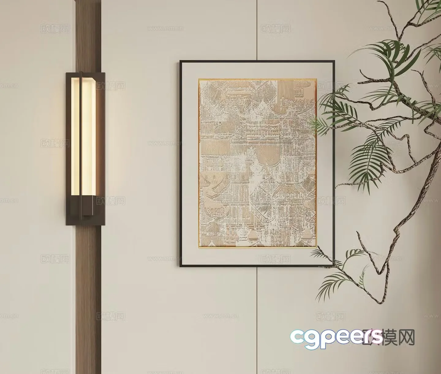 New Chinese style wall lamp hanging painting 3D model