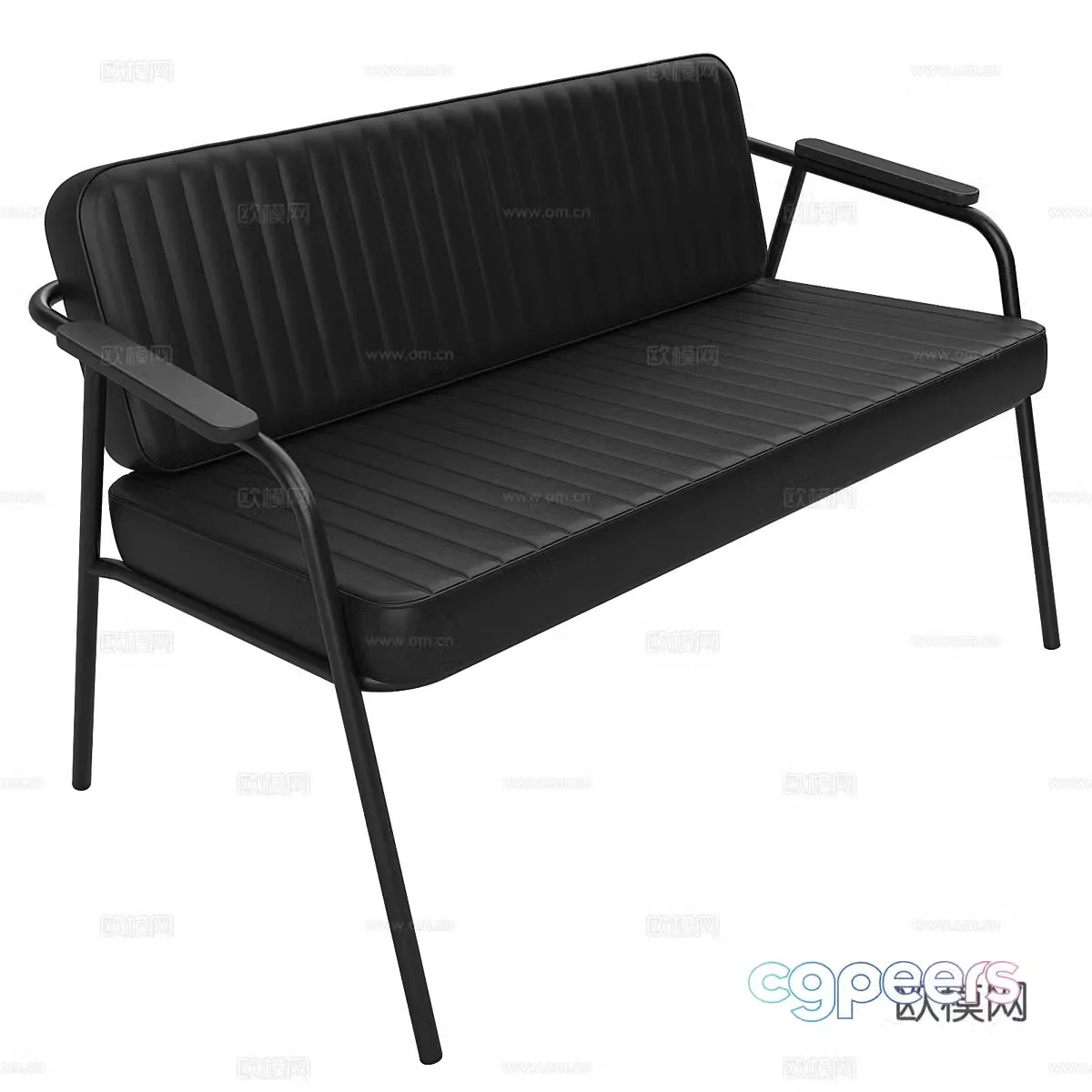 Modern simple double sofa double sofa simple sofa living room sofa black leather sand 3D model