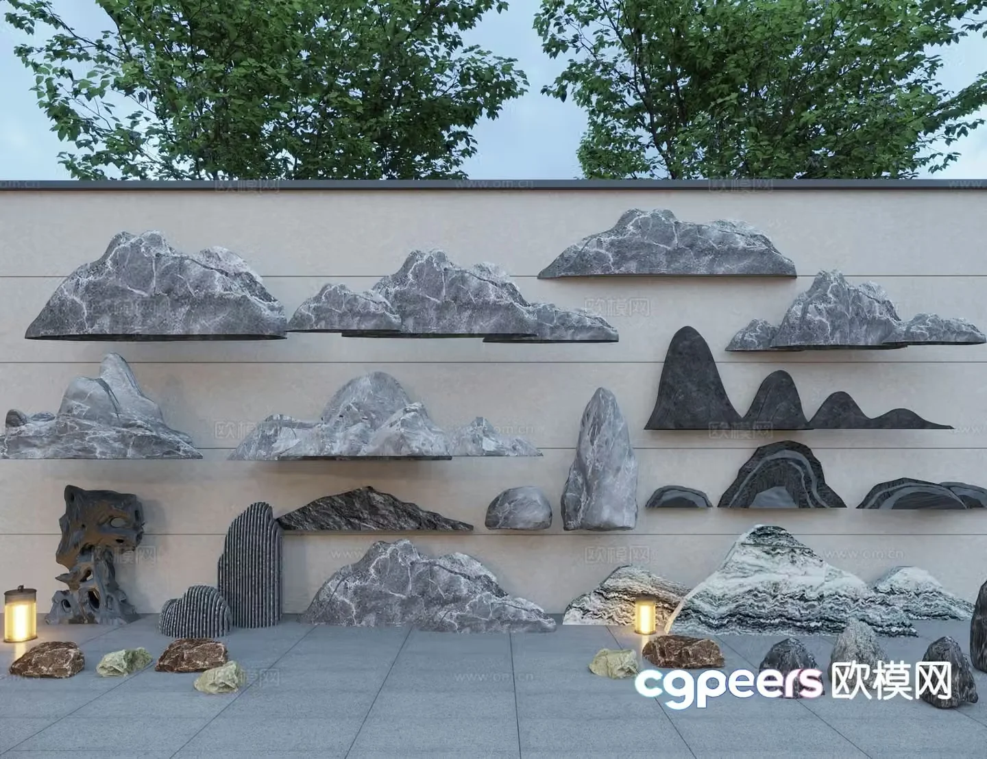 New Chinese style landscape stone Xuelang stone rockery rockery 3D model