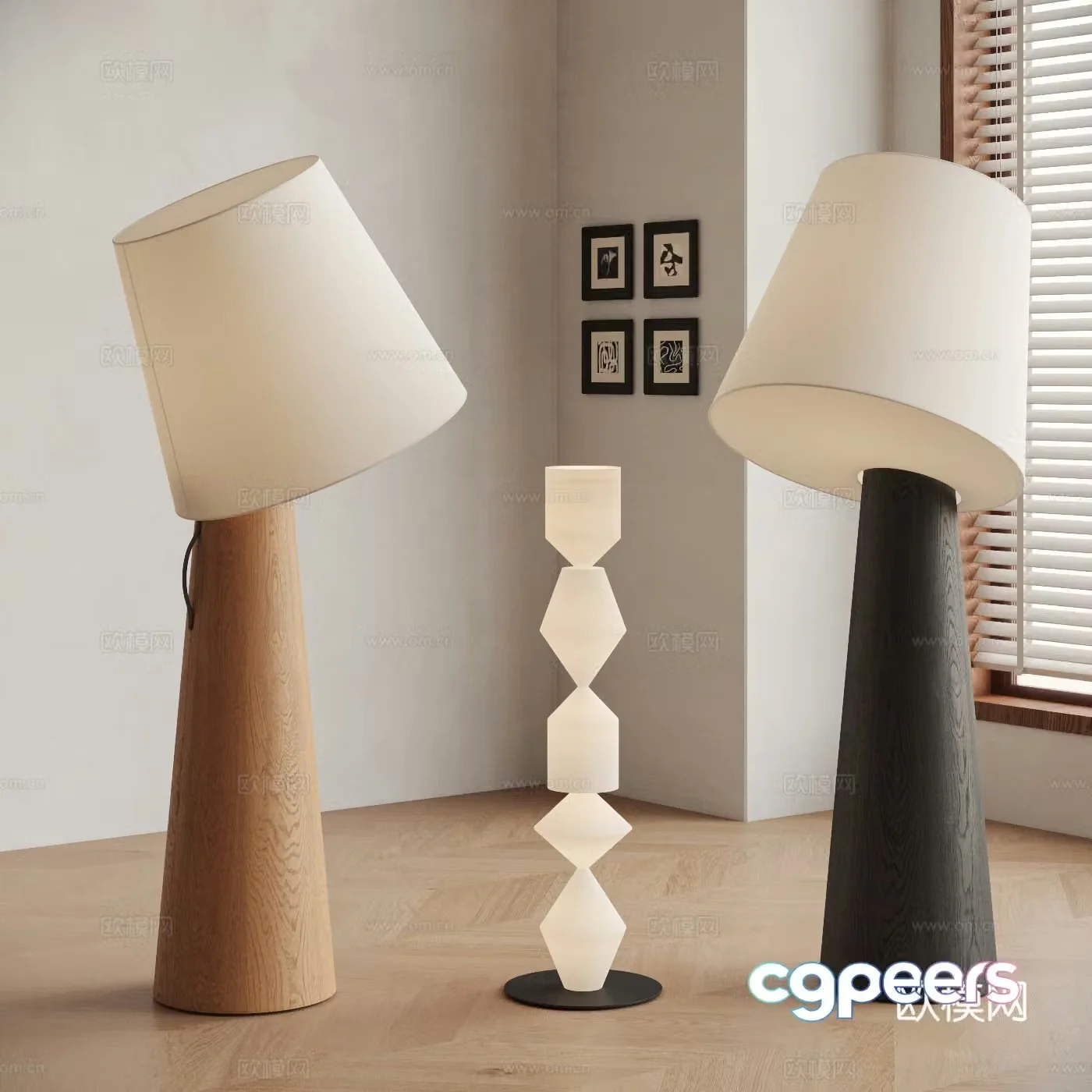 Modern floor lamp combination Wasabi style Middle style Wooden floor lamp Fabric floor lamp 3D model