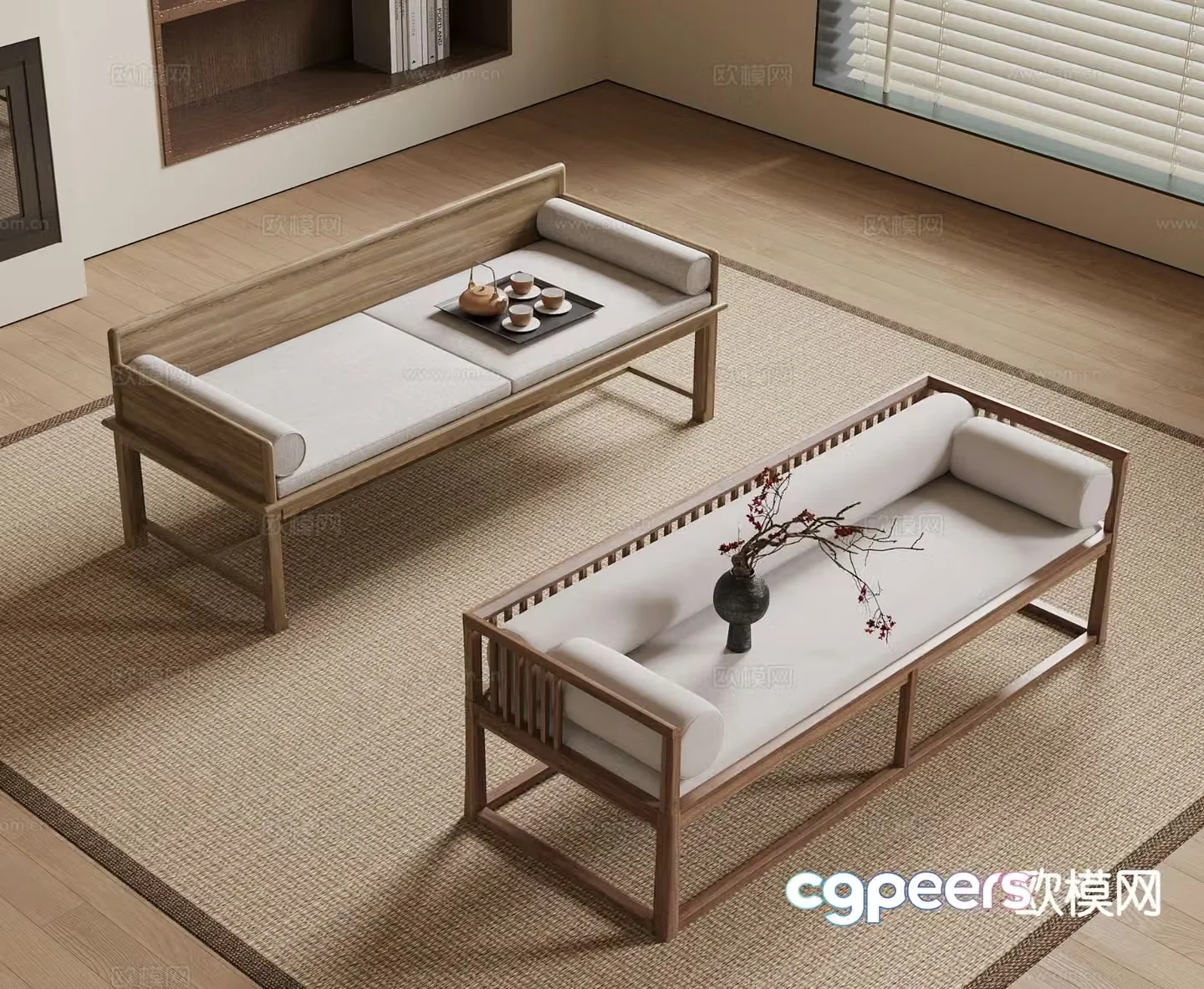 New Chinese style Luohan bed Luohan collapse 3D model
