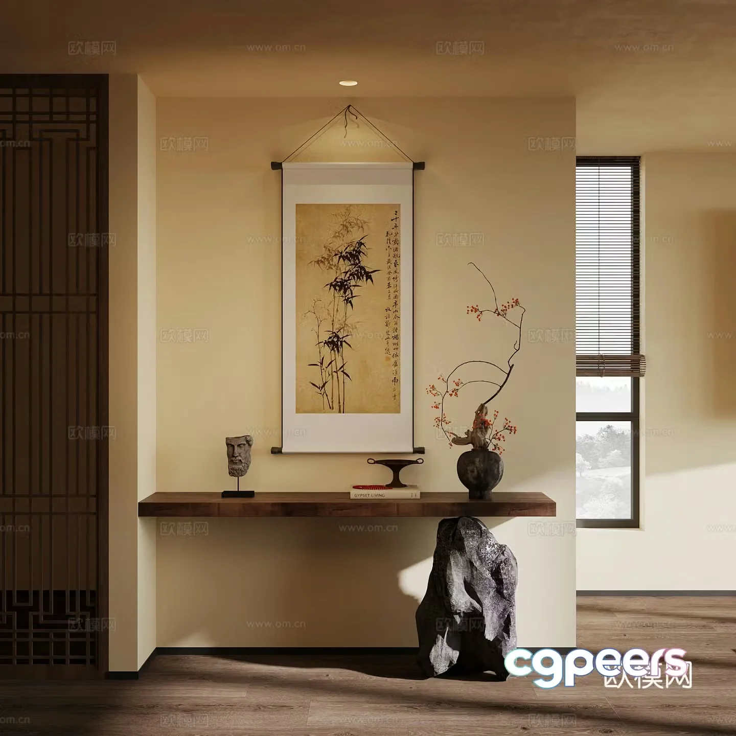New Chinese style entrance case Decorative painting End viewing platform 3D model