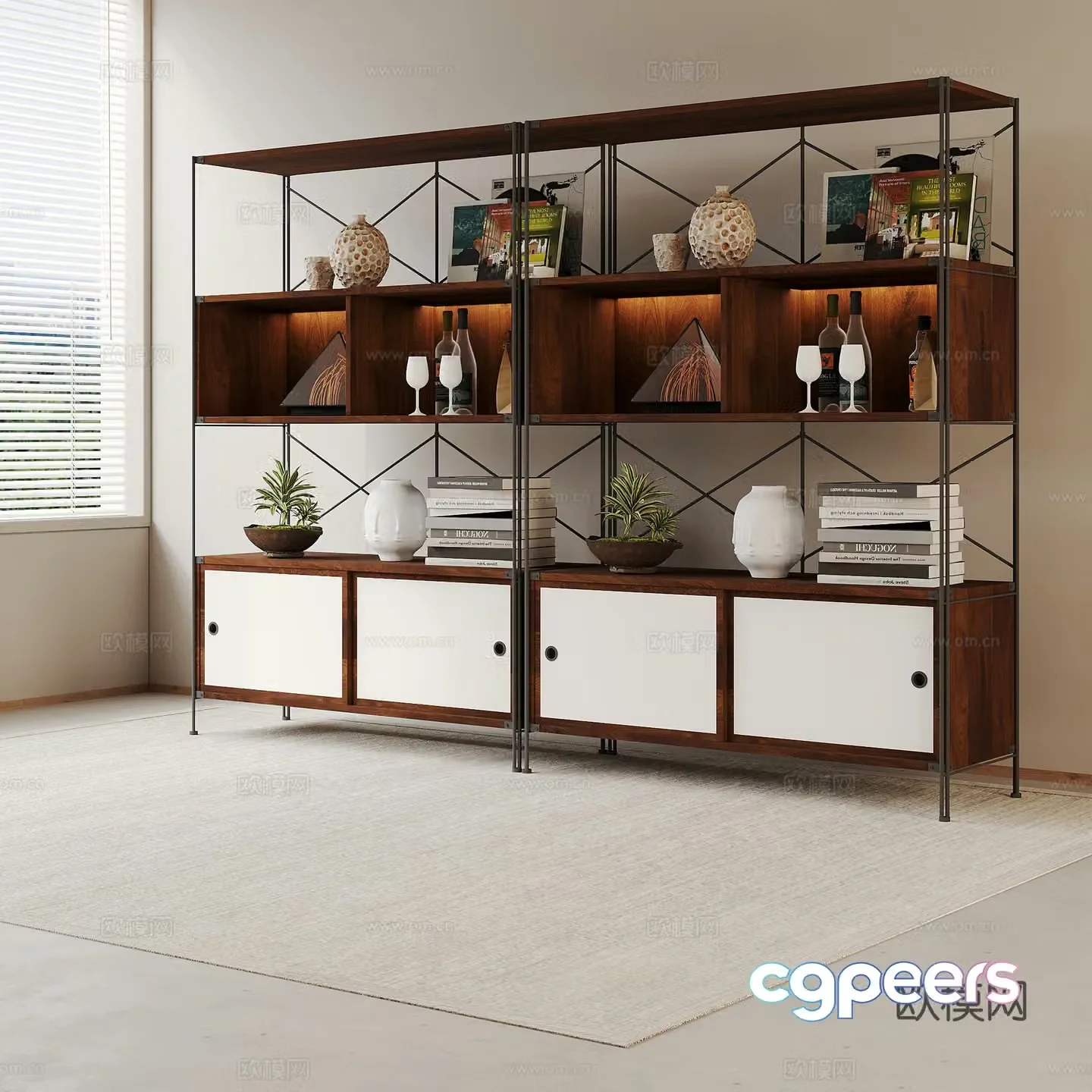 Modern bookcase storage shelf bookshelf 3d model