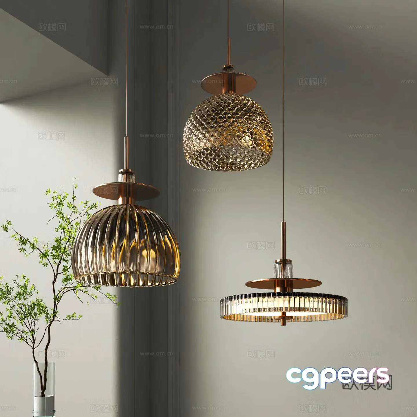 Light luxury glass chandelier 3d model
