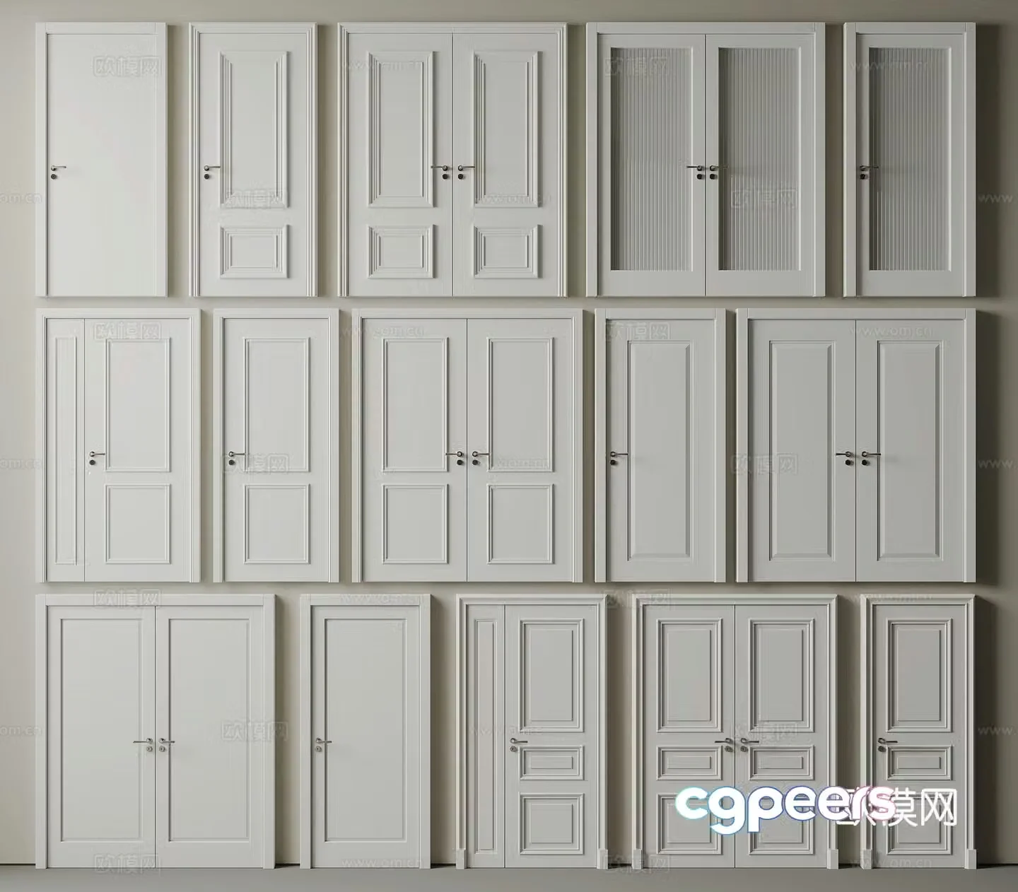 Simple European bedroom door double door single door double door double door 3d model
