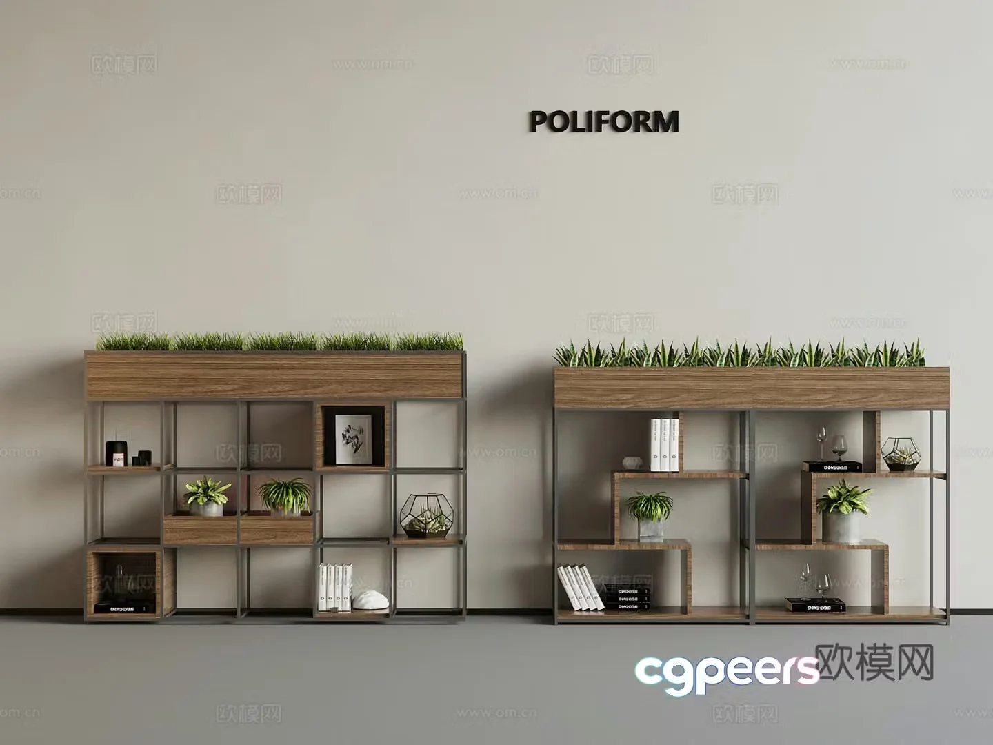 Industrial style green plant partition cabinet 3d model