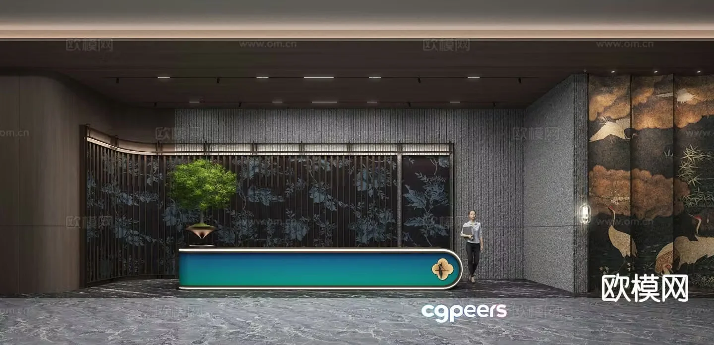 New Chinese style front desk reception desk 3d model