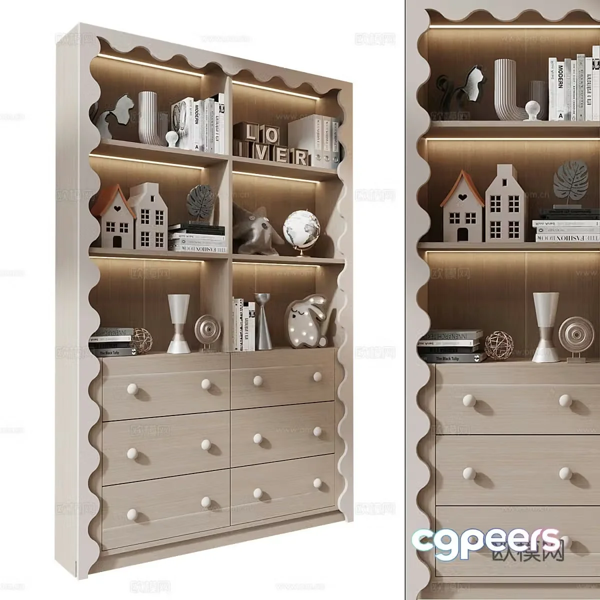 Modern creamy children’s bookcase children’s cabinet 3d model