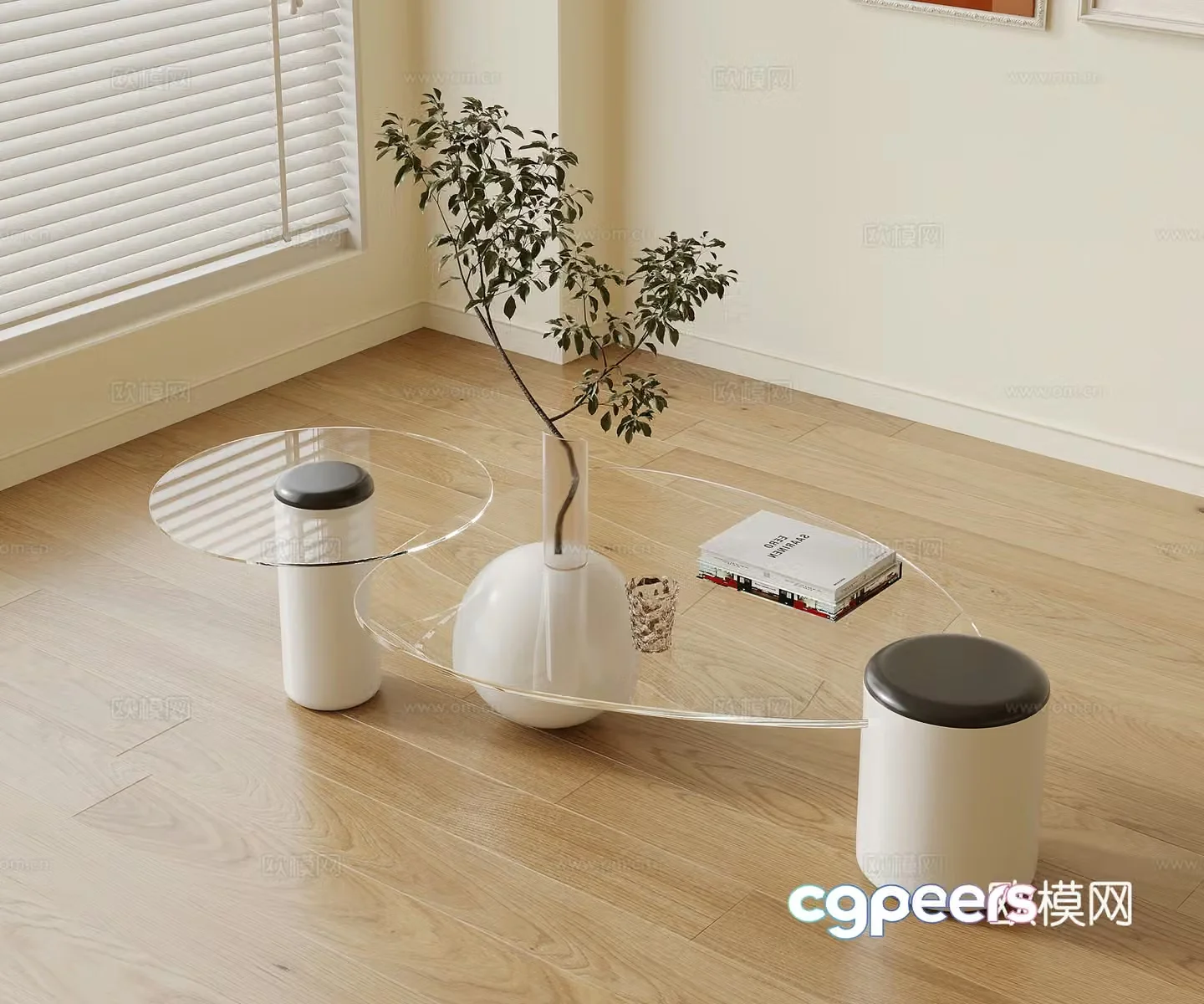 Modern mother-in-law coffee table glass coffee table spliced â€‹â€‹coffee table 3D model