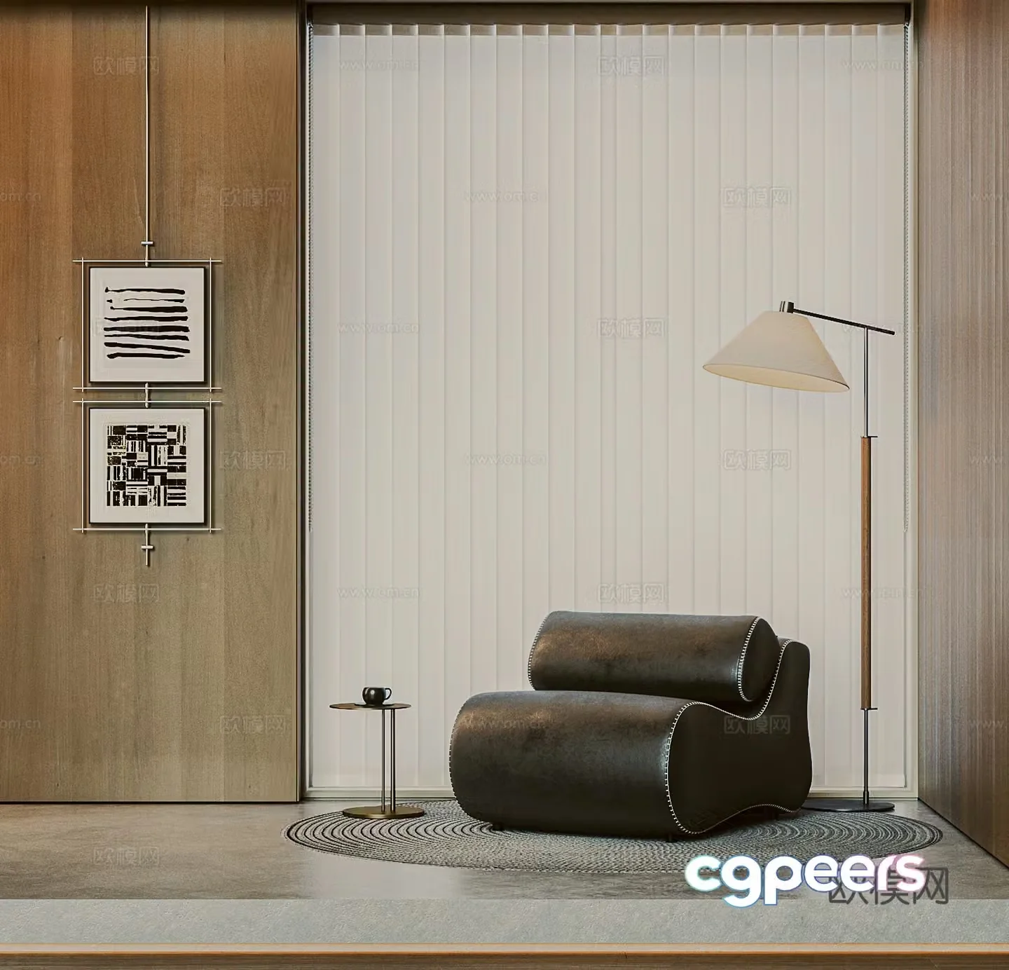 Current Italian single sofa lazy sofa floor lamp carpet casual sofa negotiation sofa 3D model