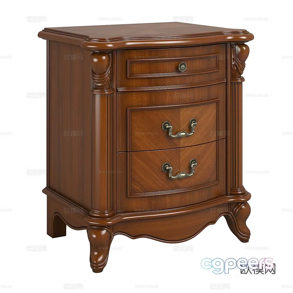 American solid wood bedside table 3d model