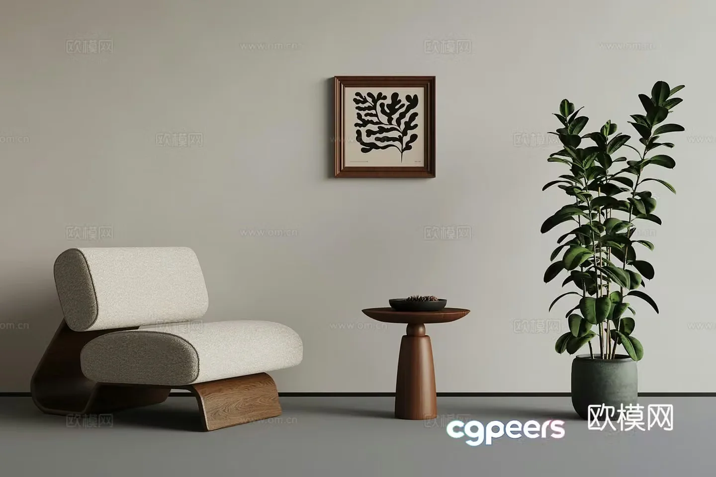 Medium style leisure chair side table green plant 3d model
